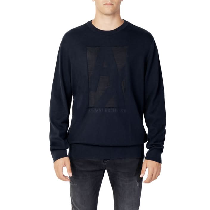 Elegant black sweater by Armani Exchange – slip-on style with a print pattern, ideal for layering in Fall/Winter."