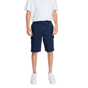 Armani Exchange men's blue plain shorts, perfect for a beach party in Montego Bay. Features a sleek design with practical pockets