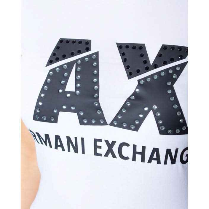 Elevate your casual look with the Armani Exchange Women's White T-Shirt. Featuring a stylish print and made from a comfy cotton-elastane mix, ideal for warm weather."