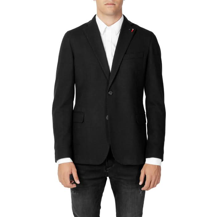 Mulish Men's Black Blazer - Front View with Lapel Collar and Front Pockets