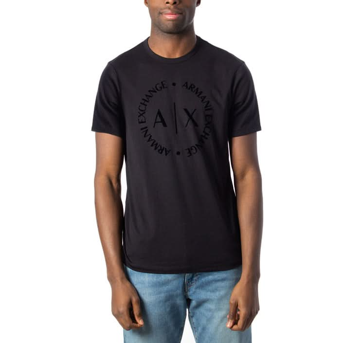 Armani Exchange black T-shirt for men, ideal for golfing with a plain design and short sleeves, featuring a comfortable round neck.