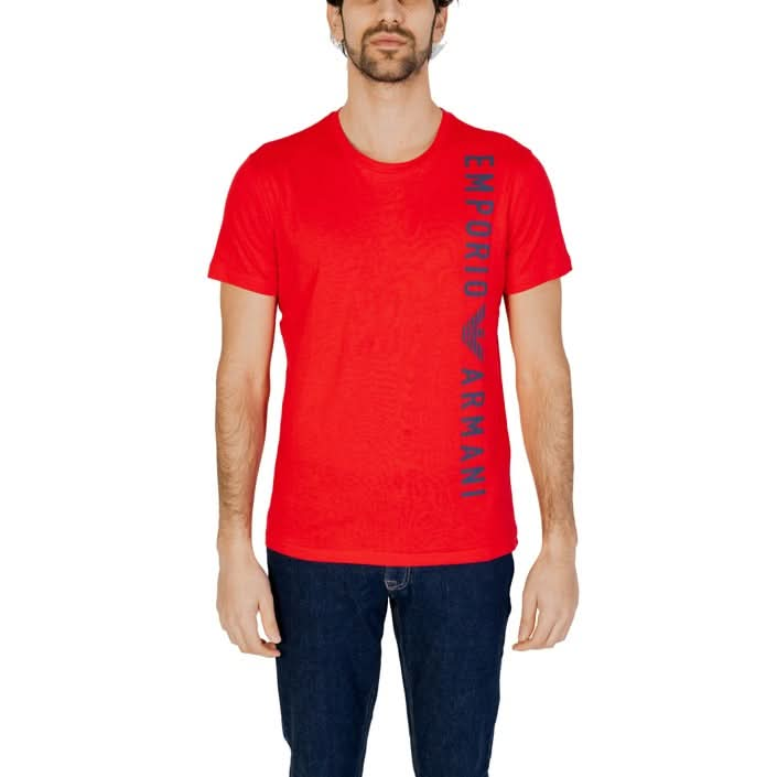 Emporio Armani Men's Red Printed T-shirt - 100% Cotton Fabric