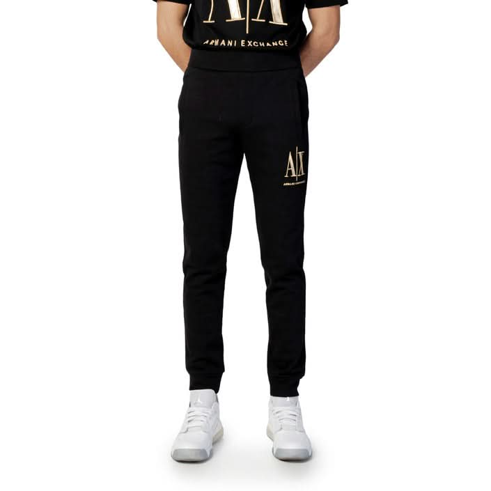 Armani Exchange black printed trousers for men, part of the 2024 collection.