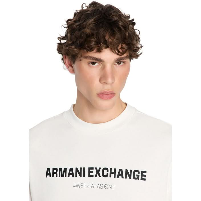 Armani Exchange white sweatshirt with eye-catching print, designed for young men who are ready to succeed and make a statement this season.