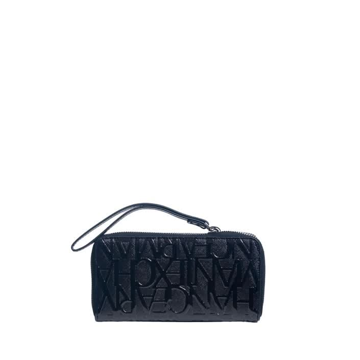 Sophisticated black wallet from Armani Exchange with secure zip closure and multiple inside compartments. Perfectly crafted from polyester and polyurethane