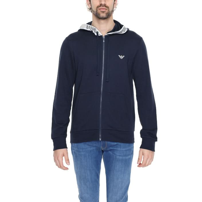 Emporio Armani Men's Blue Zip-Up Sweatshirt - Hooded Design