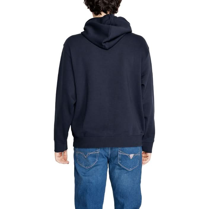 Stay cozy and chic in the Armani Exchange men's blue sweatshirt with a plain design, crafted from a blend of cotton, lycra, and polyester.