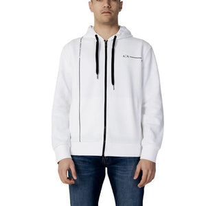 Armani Exchange men's white sweatshirt with zip fastening and hood, perfect for a fresh Spring/Summer look.