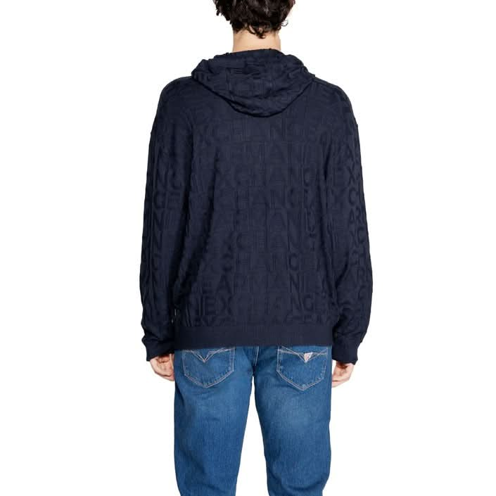 Trendy blue hoodie by Armani Exchange, featuring a hood and long sleeves for chilly days.