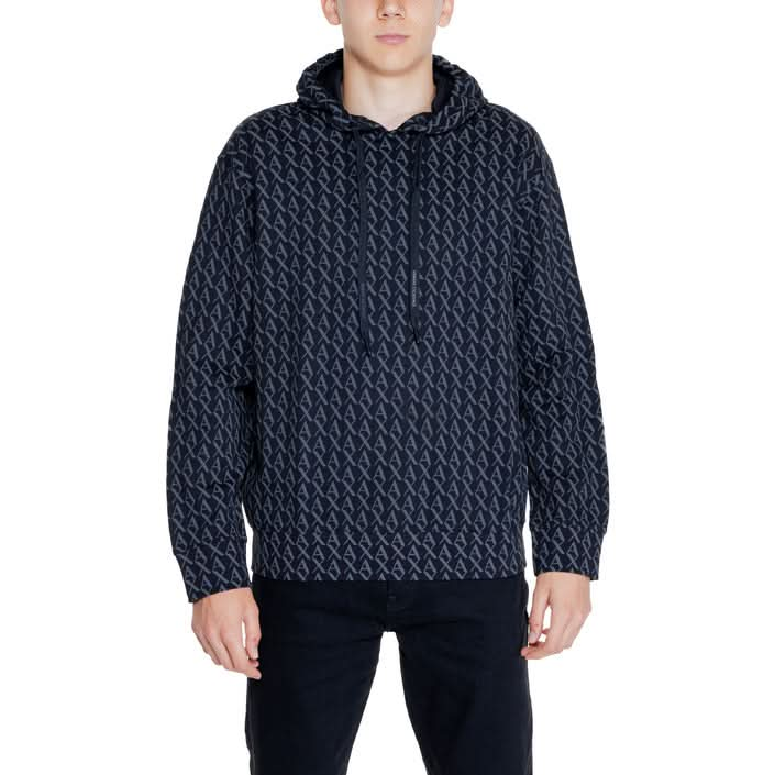 Armani Exchange men's black pinstripe sweatshirt, slip-on style with classic collar, perfect for Fall/Winter.