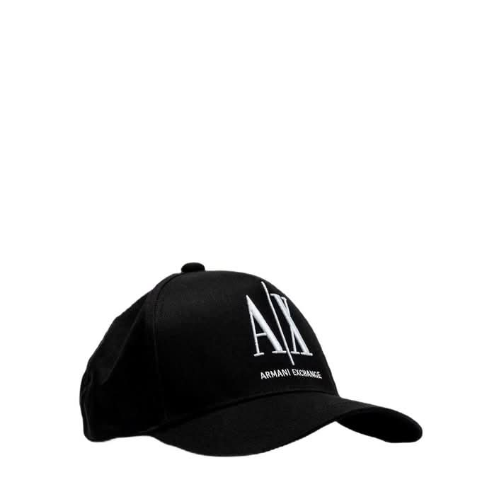 Armani Exchange Black Cap with bold print, made from 100% cotton for stylish comfort in the Spring/Summer season.