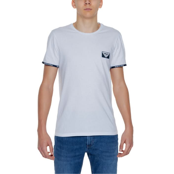 Emporio Armani Men’s White Cotton T-shirt with round neck and short sleeves.