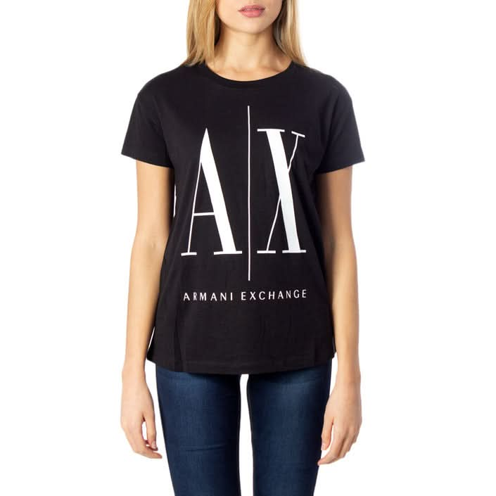 Unleash your inner style icon with the Armani Exchange Women's Black T-Shirt. Featuring a luxurious print and 100% cotton fabric, this tee is perfect for making a statement."