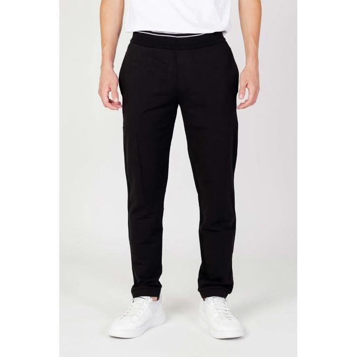 Armani Casual Trousers in black, featuring front and back pockets, made of 95% cotton and 5% lycra.