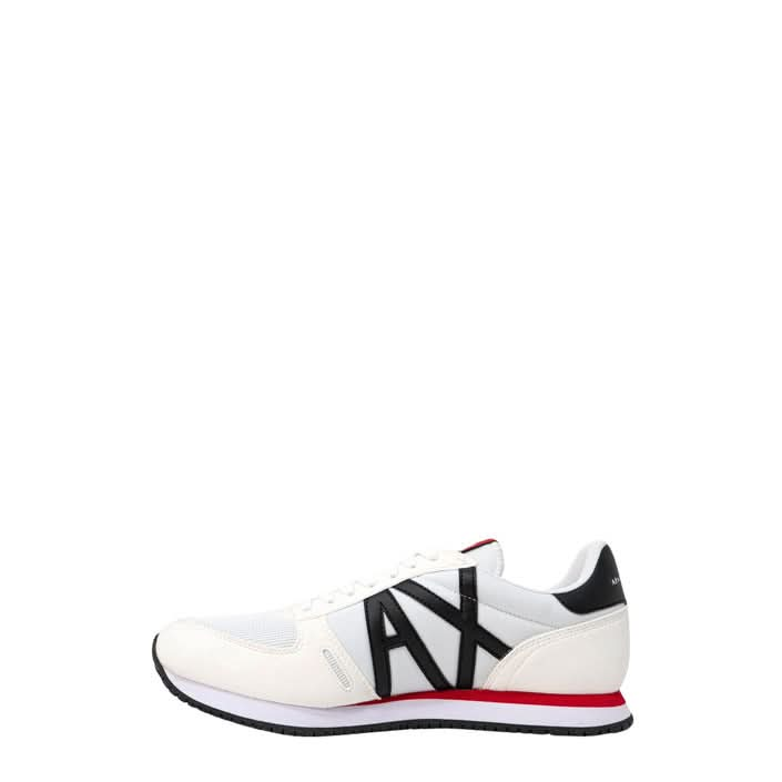 White sneakers by Armani Exchange, featuring a lace-up design and 100% polyester material, perfect for finishing off your Fall outfit.