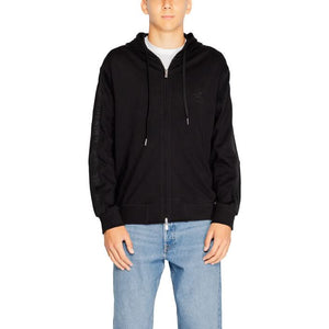 Armani Exchange men's black sweatshirt with zip fastening and hood, perfect for après-ski nights in Aspen.