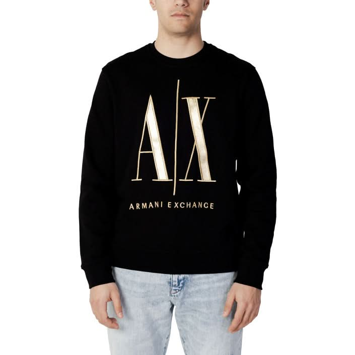 Chic and comfortable: Armani Exchange men's black sweatshirt with eye-catching print, slip-on design, and round neck—perfect for Fall/Winter.