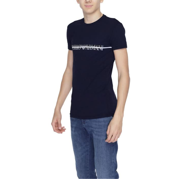 Printed blue Emporio Armani T-shirt made from 95% cotton and 5% elastane.