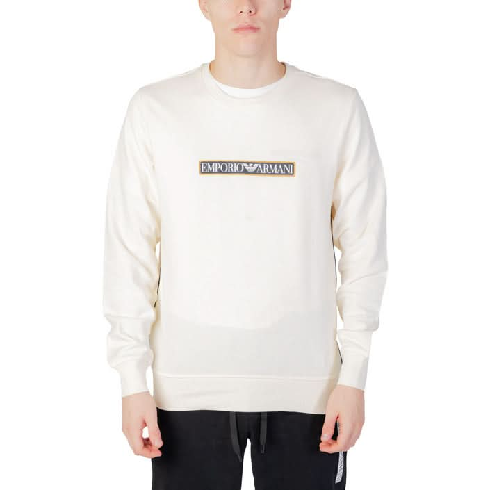 Emporio Armani Men's White Printed Sweatshirt - Round Neck Design