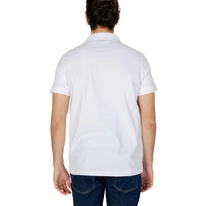 White Emporio Armani Polo for Men - Cotton and Elastane Blend, backside