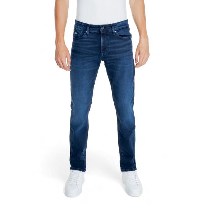 Tommy Hilfiger Men’s Blue Plain Jeans with zip and button fastening, made from 100% cotton.