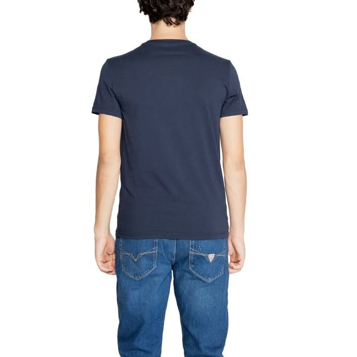 Plain blue Emporio Armani T-shirt made from 95% cotton and 5% elastane.