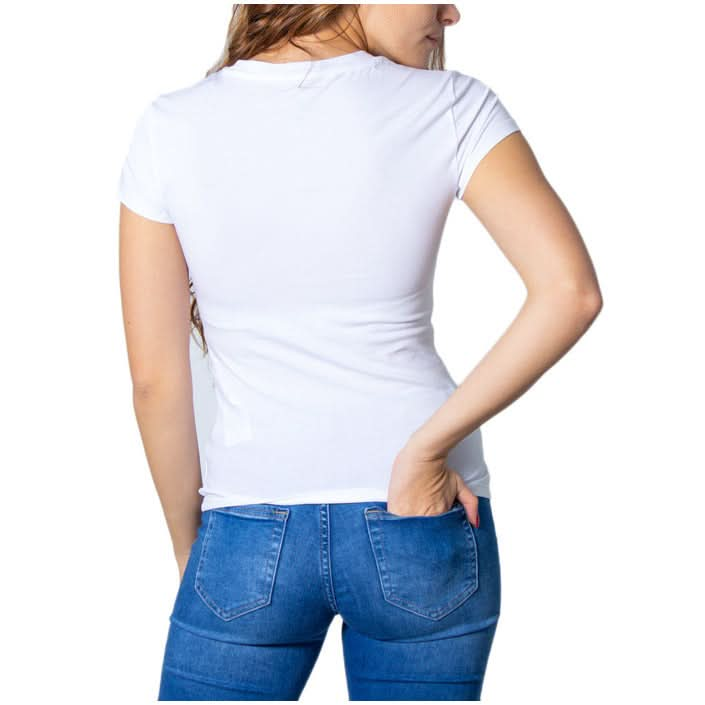 Chic Armani Exchange Women's White T-Shirt with a trendy print, crafted from a soft cotton-elastane blend. A perfect addition to your Spring/Summer wardrobe."