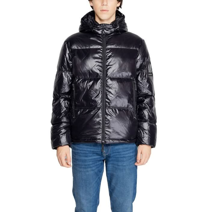 Armani Exchange Black Jacket with hood, designed for Fall/Winter with a slip-on fit and front pockets, made from 100% polyamide