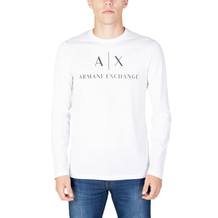 Armani Exchange White Plain T-shirt for men, featuring a round neck and short sleeves, made from 100% cotton.