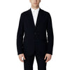 Armani Exchange Blue Blazer for Men, crafted from 100% cotton with a lapel collar and button fastening. Perfect for a modern lifestyle, suitable for both business and pleasure.