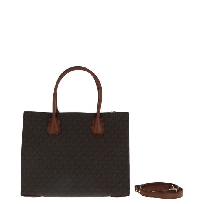 Elegant Michael Kors brown handbag with print and inside pockets – perfect for every occasion."