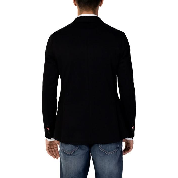 Mulish Men's Plain Black Blazer - Elegant Design with Button Fastening