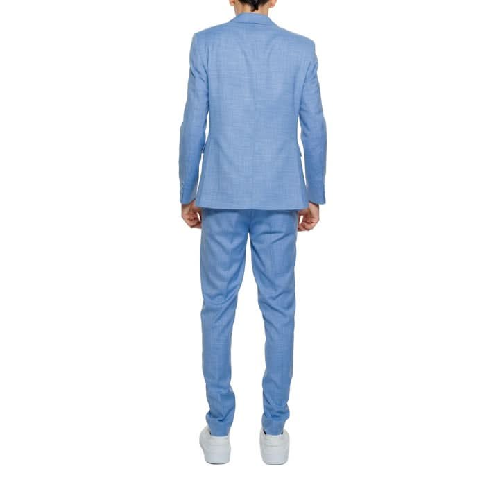 Mulish Men's Elegant Light Blue Suit Jacket - Button Fastening and Plain Pattern