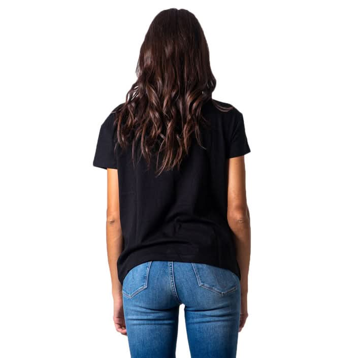 Armani Exchange Women's Black T-Shirt with eye-catching print, crafted from 100% cotton for a stylish and comfortable Spring/Summer look."