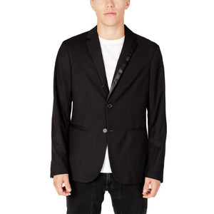 Armani Exchange Black Blazer for Men with a lapel collar and button fastening, crafted from a luxurious silk blend for Fall/Winter.