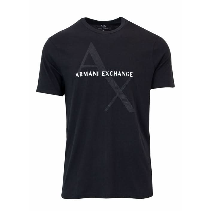 Black T-shirt from Armani Exchange with a unique print, designed for comfort and style during the fall and winter seasons.