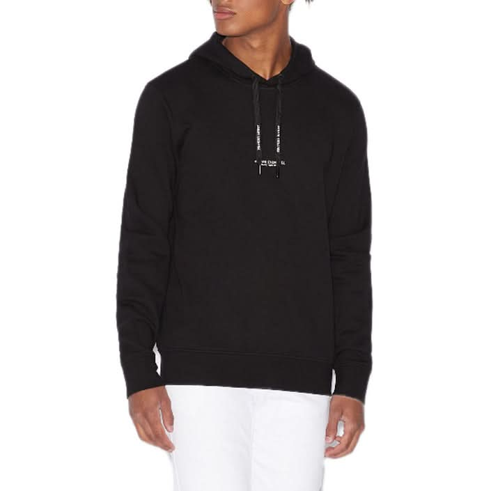 Armani Exchange men's black printed hoodie, made from 100% cotton for stylish Spring/Summer looks.