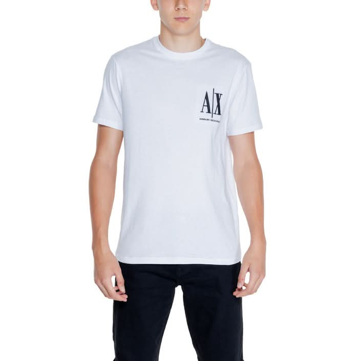 Armani Exchange white T-shirt for men, featuring a plain design, round neck, and short sleeves, ideal for a stylish Fall/Winter look.