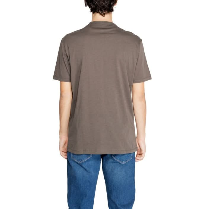 Armani Exchange back of brown T-shirt for men, ideal for golfing with a plain design and short sleeves, featuring a comfortable round neck.