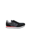 Armani Exchange men's black sneakers featuring a sporty slip-on design and lace-up details.