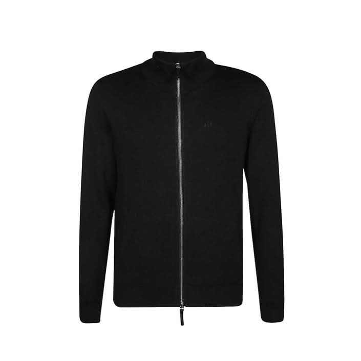 Armani Exchange Black Cardigan with zip fastening, made from 100% cotton for stylish comfort in Fall/Winter.

