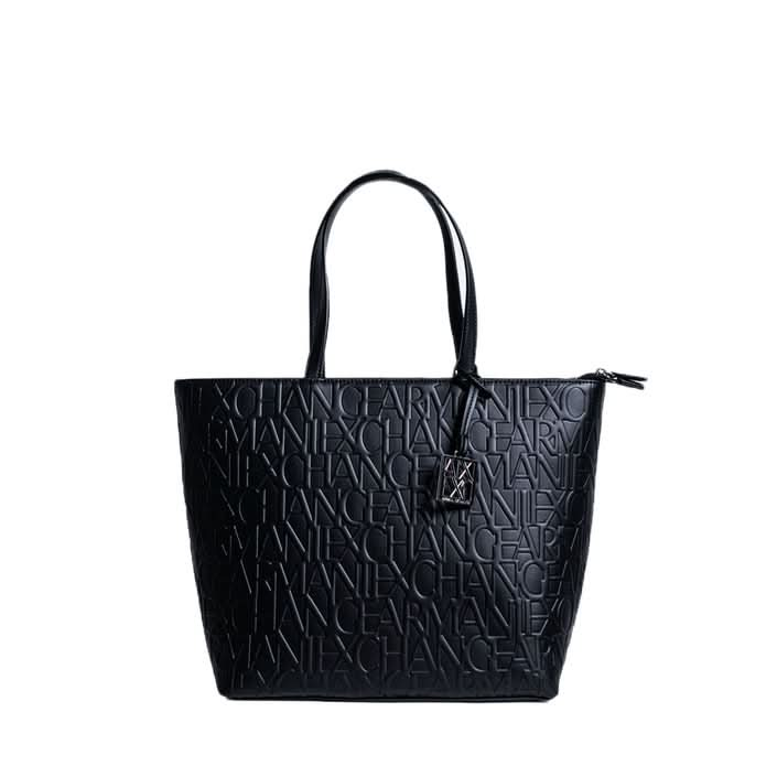 Armani Exchange Women's Black Printed Handbag, 100% polyurethane, chic Fall/Winter design, 29x40x9 cm. Stylish and spacious accessory from Poshbro.