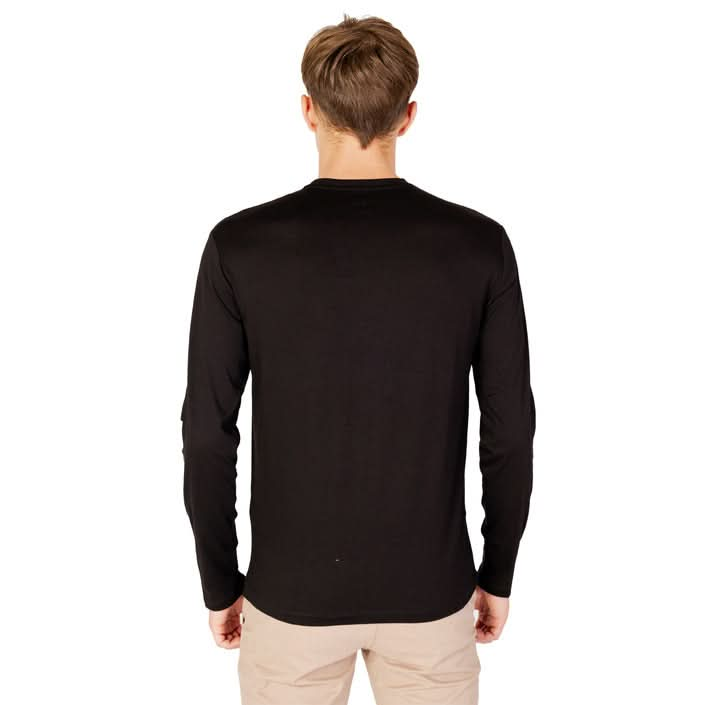 The backside of the Armani Exchange Black Printed T-shirt for men with round neck and long sleeves, crafted from 100% cotton.