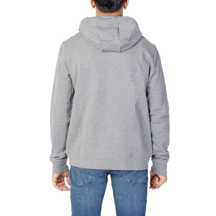 Men's Armani Exchange sweatshirt in grey with a stylish print, featuring a comfortable hood and slip-on fit for effortless fashion.