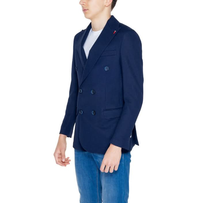 Mulish Men's Plain Blue Blazer - Tailored Fit and Button Fastening