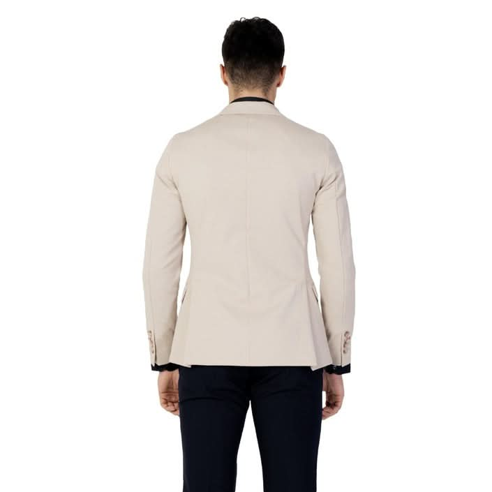 Mulish Men's Plain Beige Blazer - Tailored Fit and Button Fastening