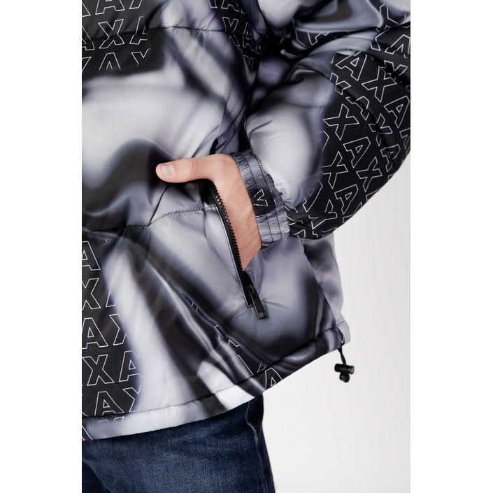 Armani Exchange black jacket with a sick print and zip closure—cool, stylish, and a must-have for young dudes this fall/winter.