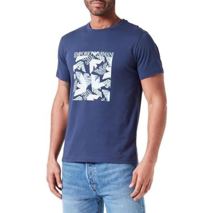 Fresh Blue Emporio Armani Men's T-shirt - Bold Print and Slip-On Style, must have