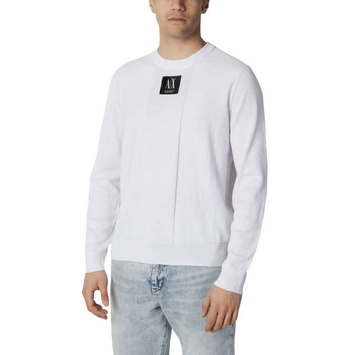 Armani Exchange white knitwear – classic plain design with long sleeves and a round neck, perfect for Spring/Summer.