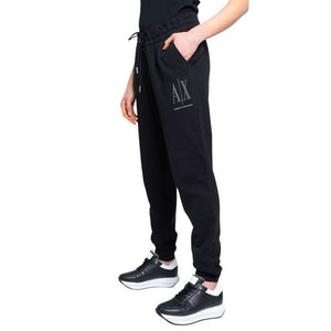 Armani Exchange Women's Black Trousers with trendy print, lace-up fastening, and front pockets. Perfect for a chic Spring/Summer style."